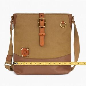 TSD Brand Canvas & Leather Crossbody Bag Olive/Brown, Earth & Style Collection